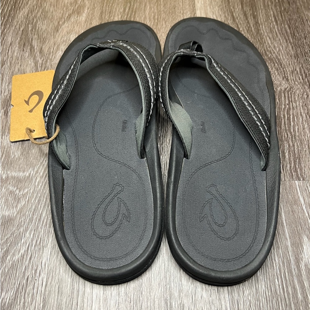 OluKai Men’s Ohana Flip Flop Thong Sandal Black/Dark Shadow US Size 13 - Picture 5 of 7